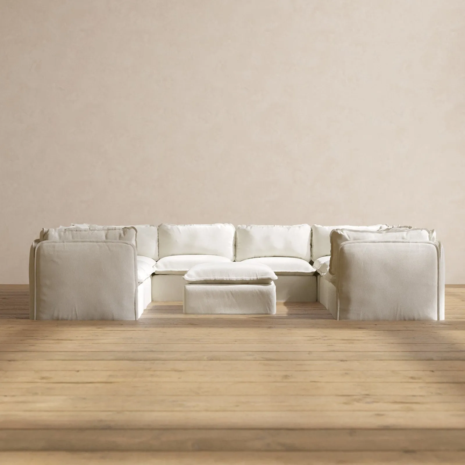 Modular Performance 8-Seater U-Sectional   Ottoman in Eggshell | Deluxe Blend
