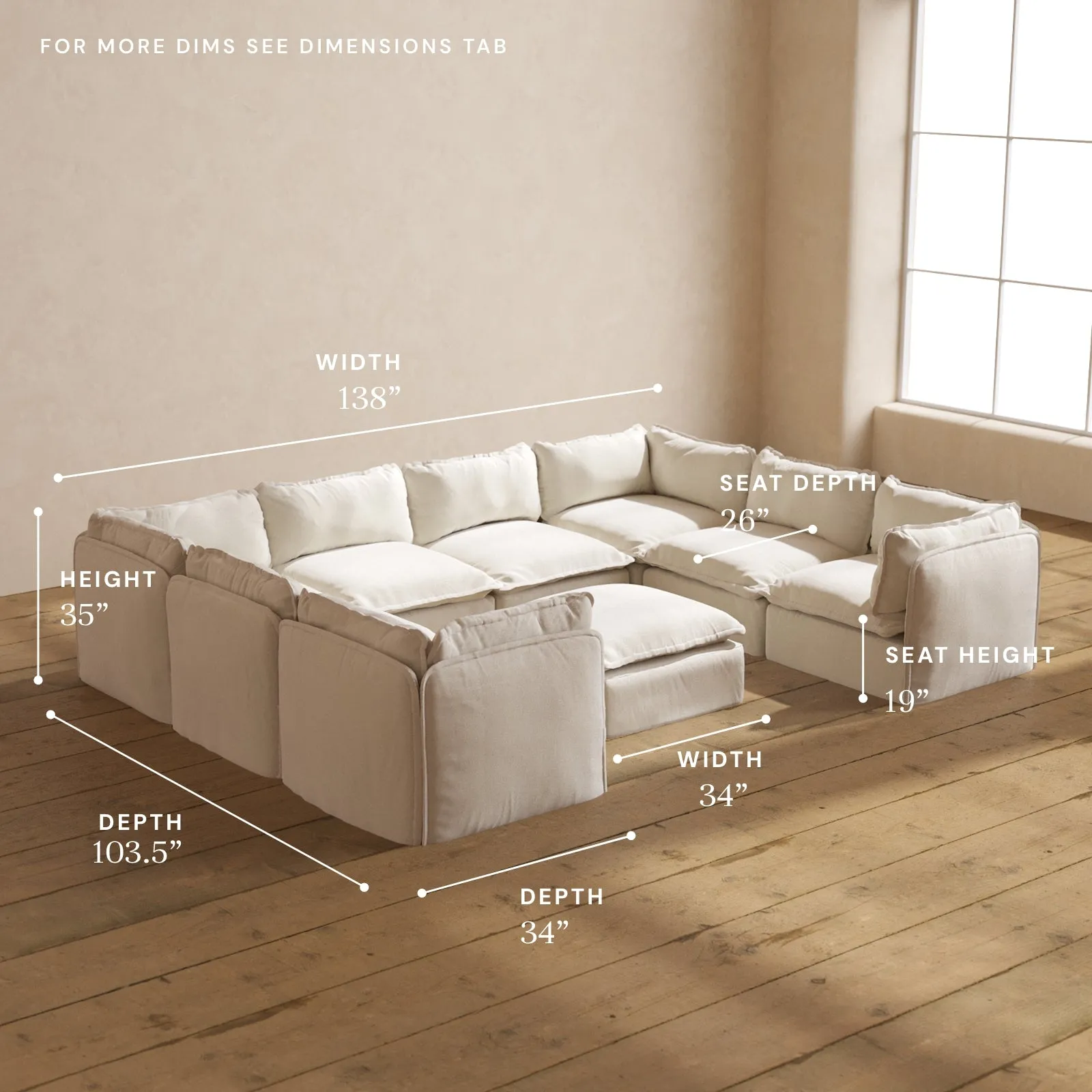 Modular Performance 8-Seater U-Sectional   Ottoman in Flour | Deluxe Blend