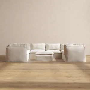 Modular Performance 8-Seater U-Sectional   Ottoman in Flour | Deluxe Blend
