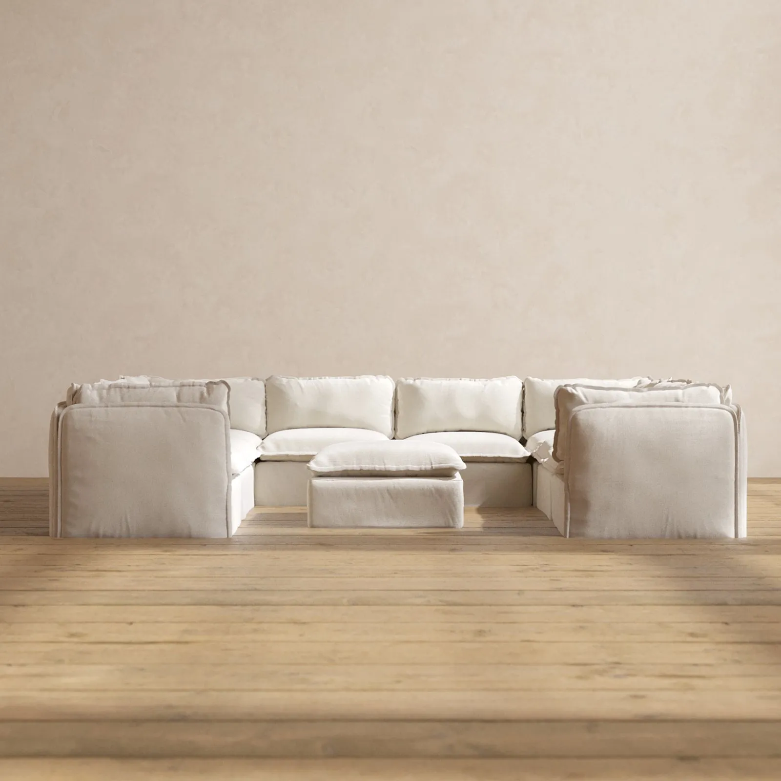 Modular Performance 8-Seater U-Sectional   Ottoman in Flour | Deluxe Blend