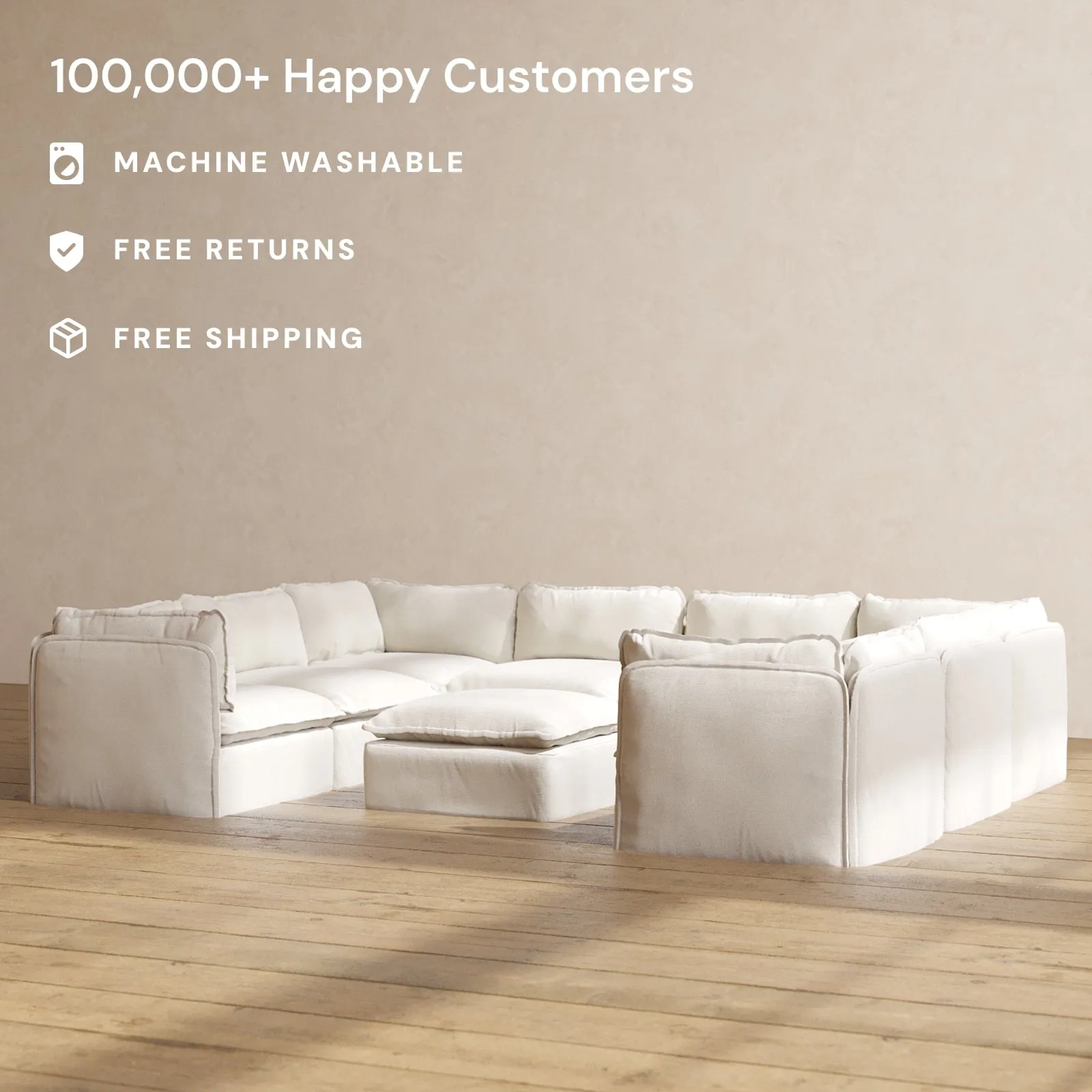 Modular Performance 8-Seater U-Sectional   Ottoman in Flour | Deluxe Blend