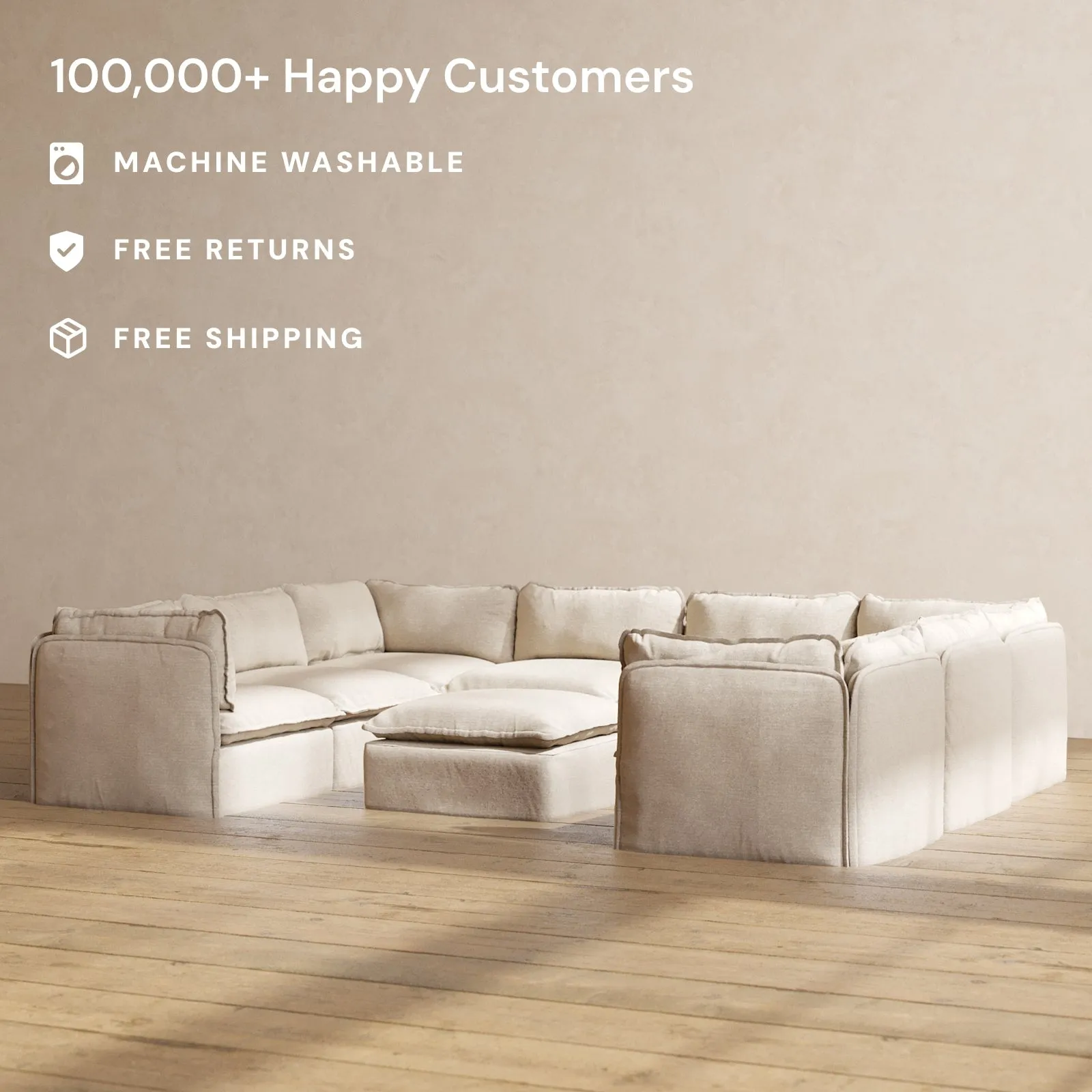 Modular Performance 8-Seater U-Sectional   Ottoman in Oat | Relaxed Blend