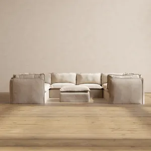 Modular Performance 8-Seater U-Sectional   Ottoman in Oat | Relaxed Blend