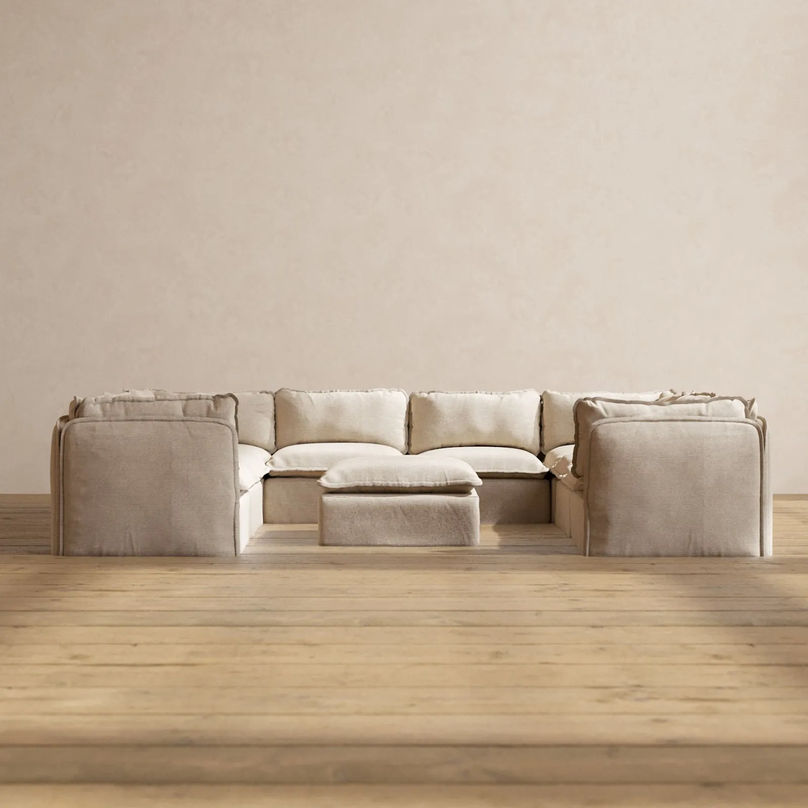 Modular Performance 8-Seater U-Sectional   Ottoman in Oat | Relaxed Blend