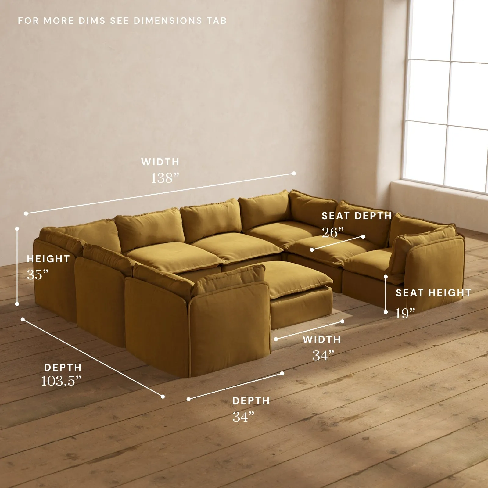 Modular Performance 8-Seater U-Sectional   Ottoman in Toffee | Relaxed Blend