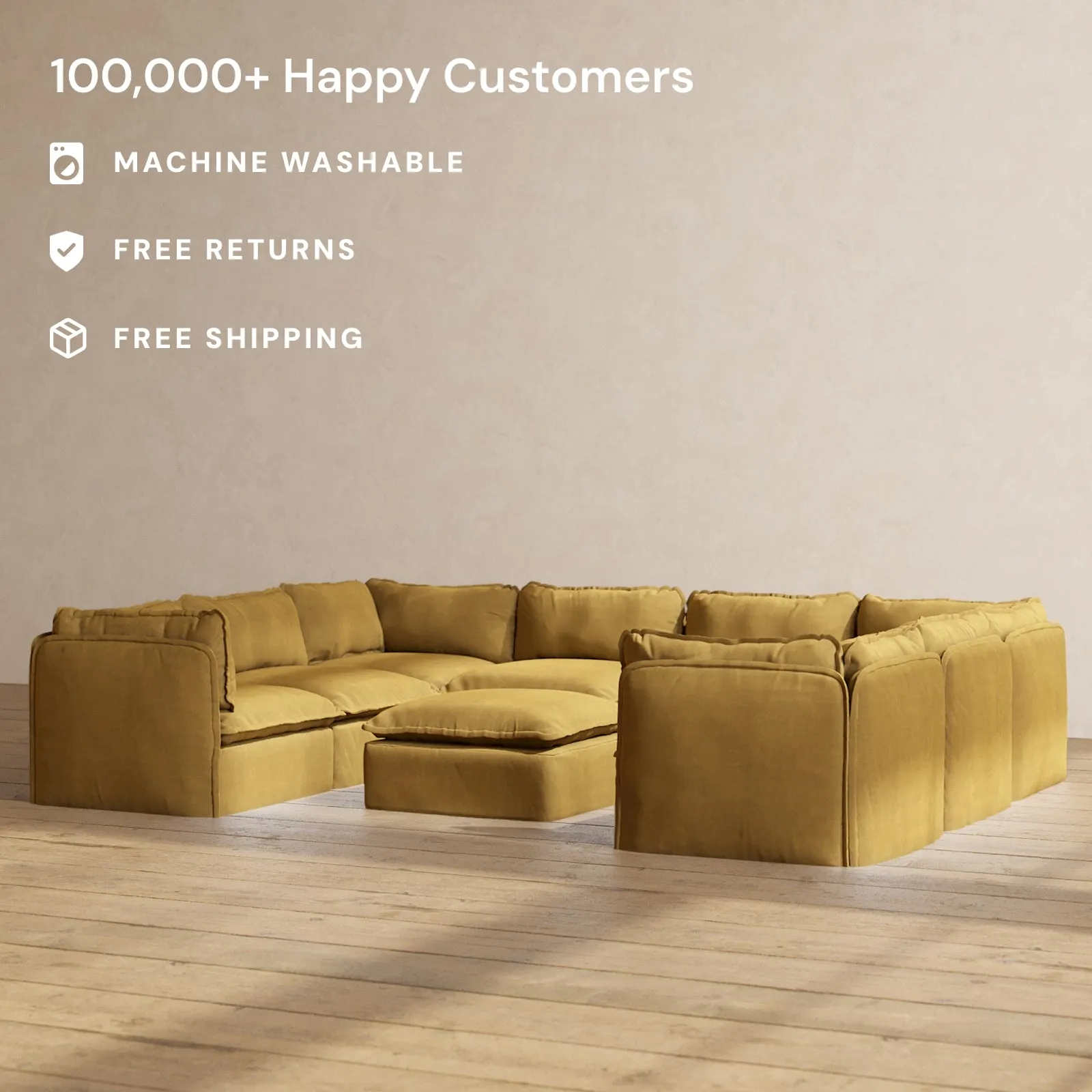 Modular Performance 8-Seater U-Sectional   Ottoman in Toffee | Relaxed Blend