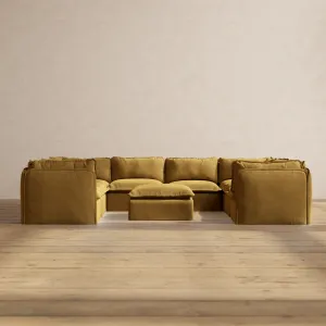 Modular Performance 8-Seater U-Sectional   Ottoman in Toffee | Relaxed Blend