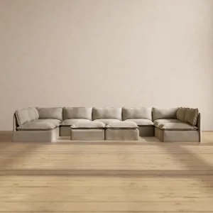 Modular Performance 9-Seater Open-Ends U-Sectional   Bench Ottoman in Dune | Deluxe Blend