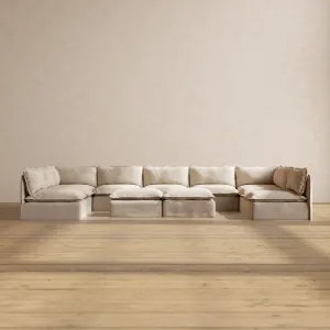 Modular Performance 9-Seater Open-Ends U-Sectional   Bench Ottoman in Oat | Deluxe Blend