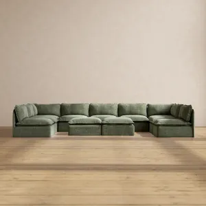 Modular Performance 9-Seater Open-Ends U-Sectional   Bench Ottoman in Willow | Deluxe Blend