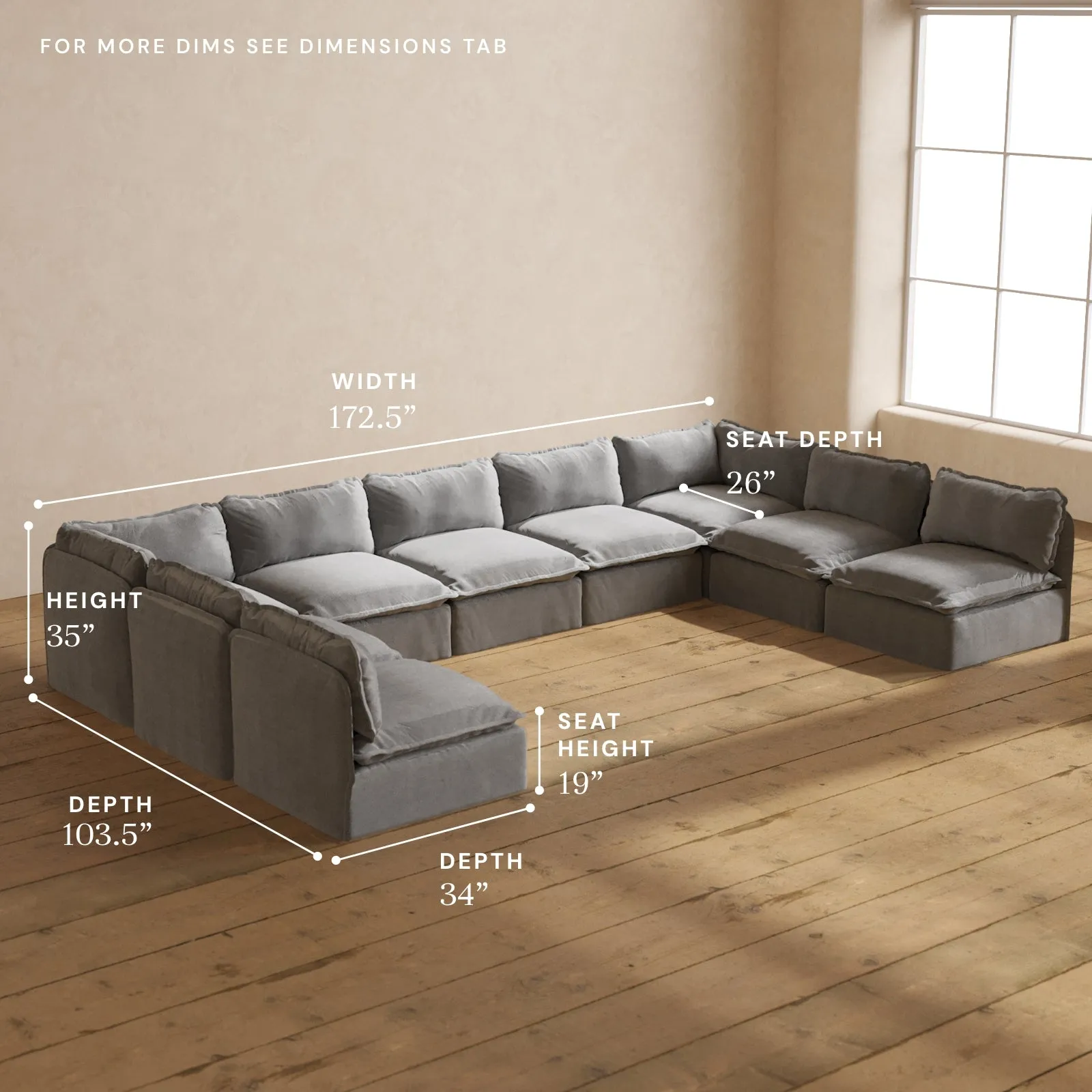 Modular Performance 9-Seater Open-Ends U-Sectional in Ash | Deluxe Blend