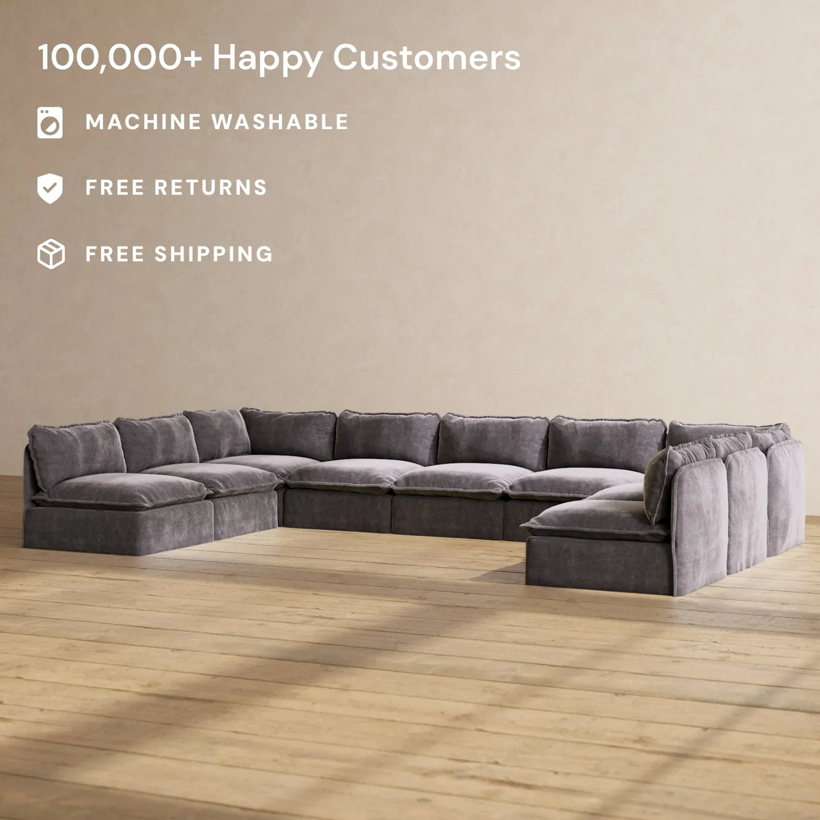 Modular Performance 9-Seater Open-Ends U-Sectional in Cinder | Relaxed Blend