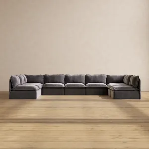 Modular Performance 9-Seater Open-Ends U-Sectional in Cinder | Relaxed Blend