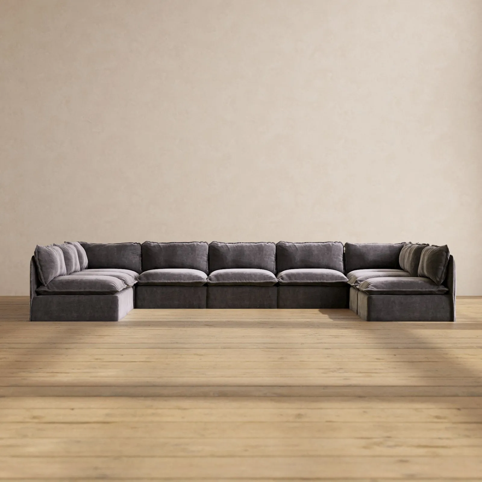 Modular Performance 9-Seater Open-Ends U-Sectional in Cinder | Relaxed Blend