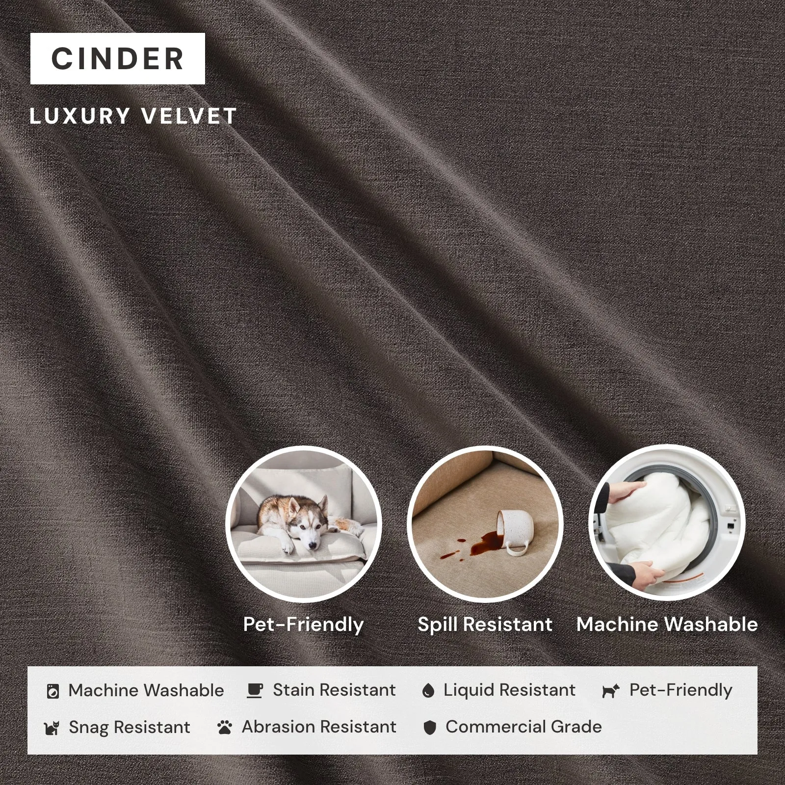 Modular Performance 9-Seater Open-Ends U-Sectional in Cinder | Relaxed Blend