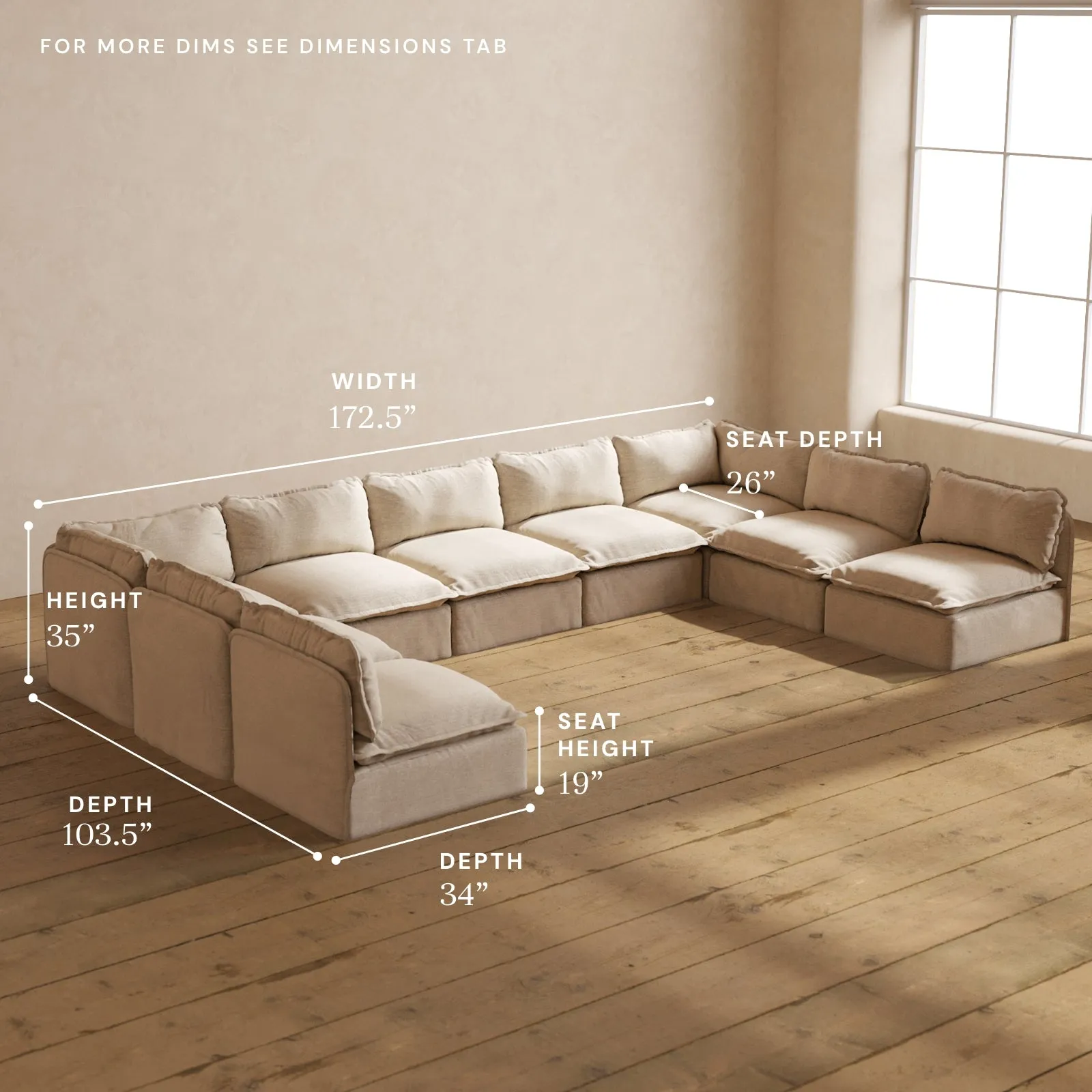 Modular Performance 9-Seater Open-Ends U-Sectional in Oat | Relaxed Blend