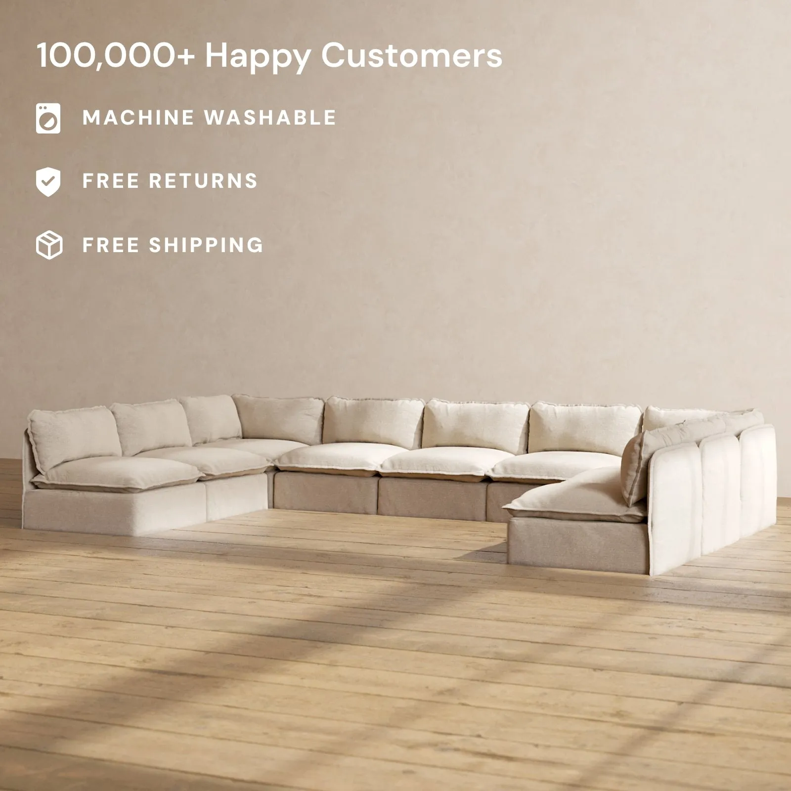 Modular Performance 9-Seater Open-Ends U-Sectional in Oat | Relaxed Blend