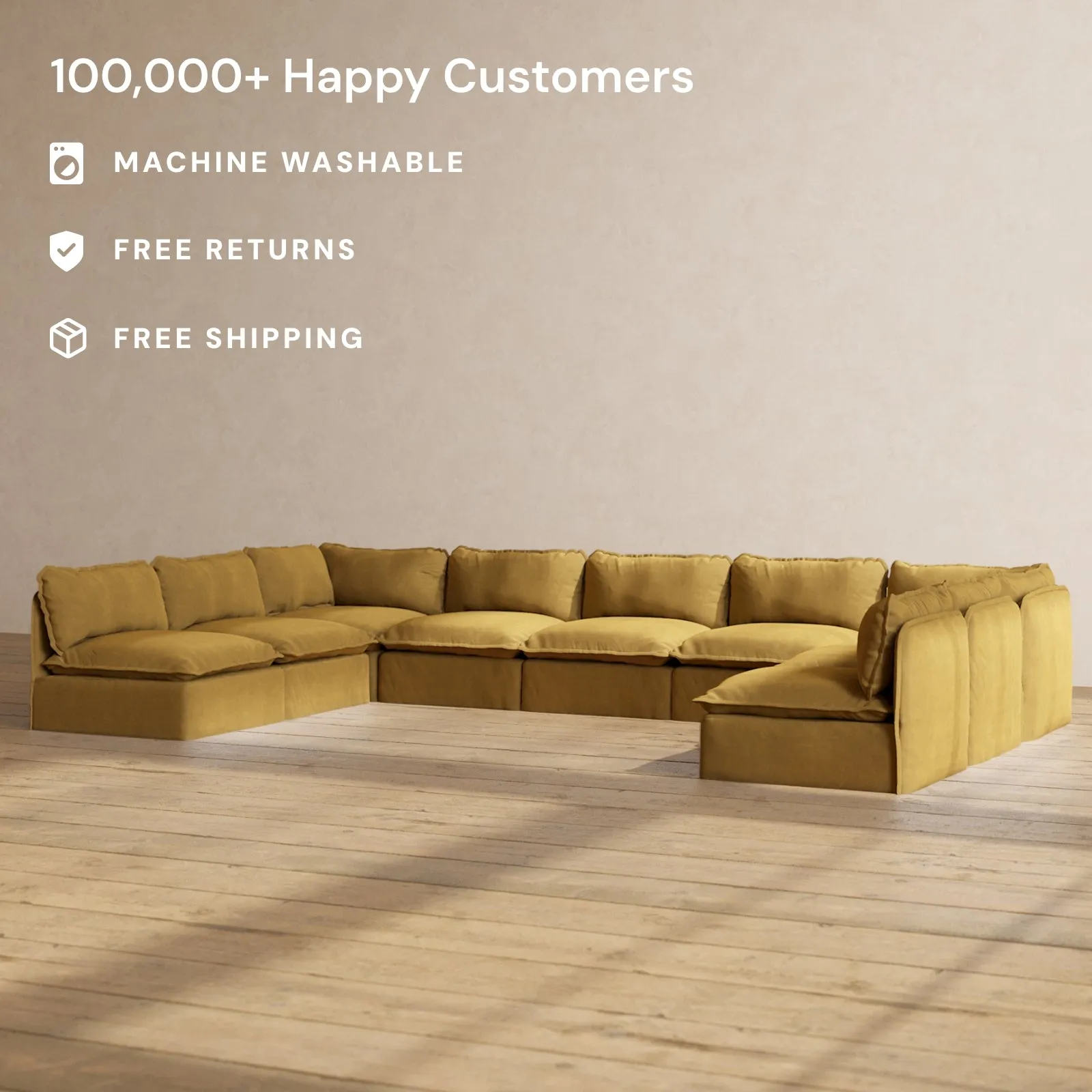 Modular Performance 9-Seater Open-Ends U-Sectional in Toffee | Deluxe Blend