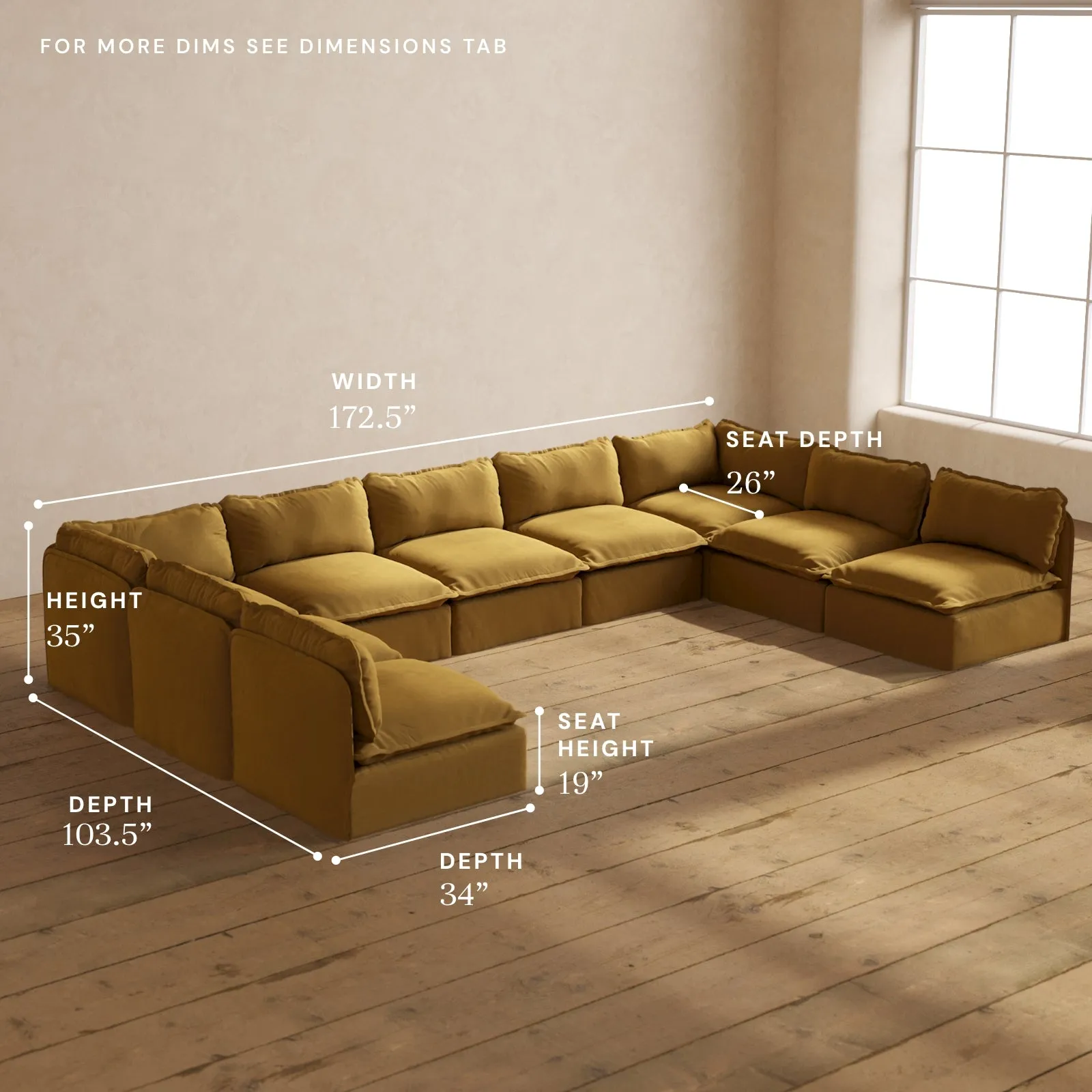 Modular Performance 9-Seater Open-Ends U-Sectional in Toffee | Deluxe Blend