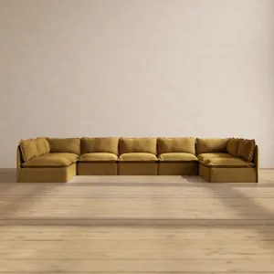 Modular Performance 9-Seater Open-Ends U-Sectional in Toffee | Deluxe Blend