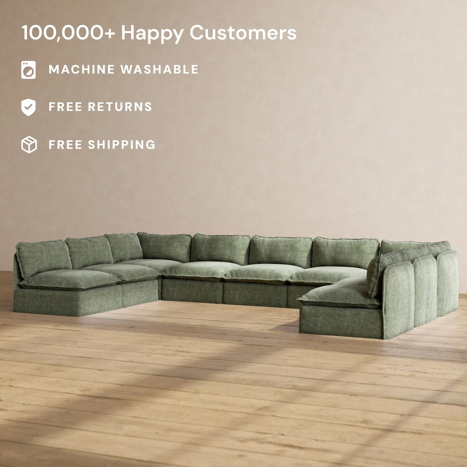 Modular Performance 9-Seater Open-Ends U-Sectional in Willow | Relaxed Blend