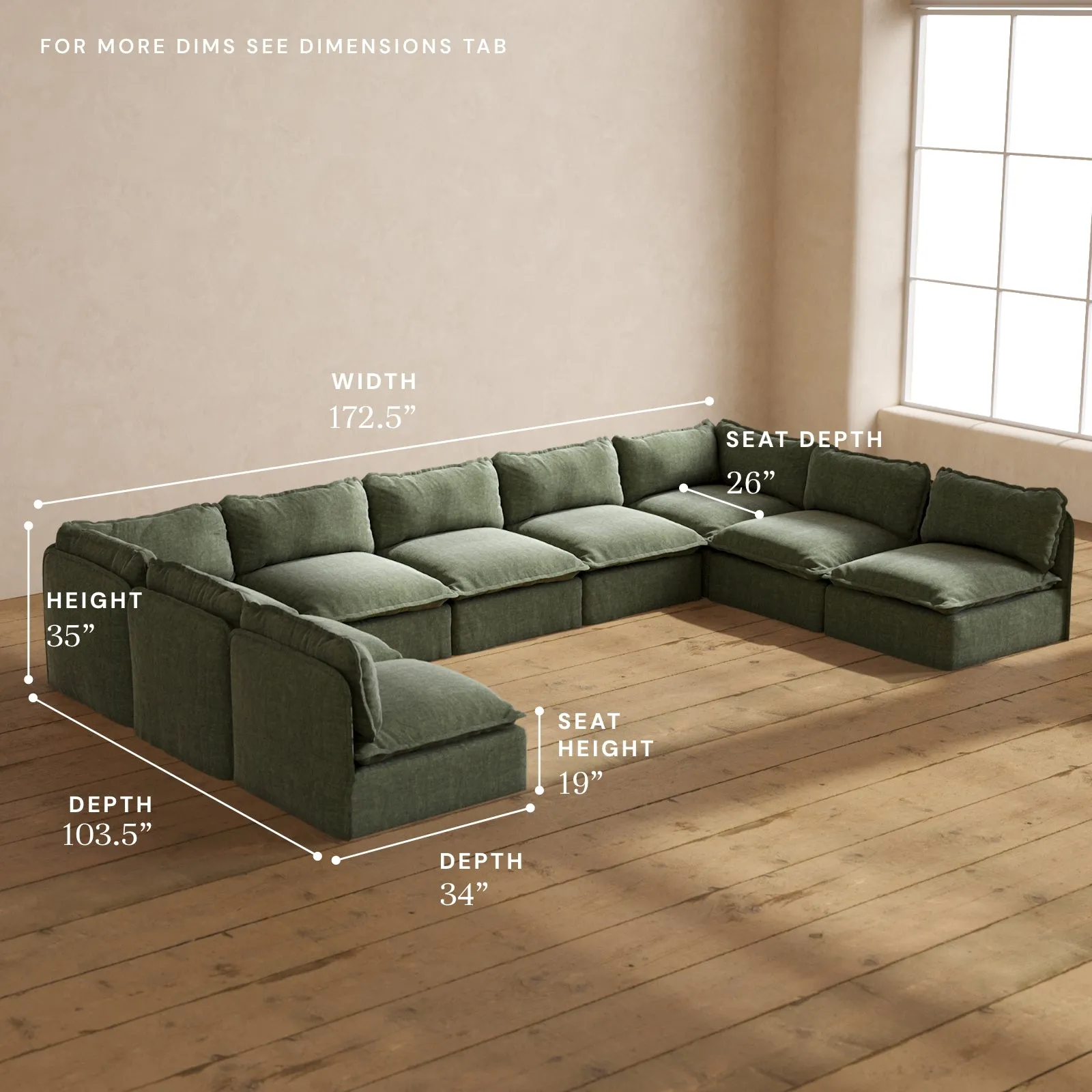 Modular Performance 9-Seater Open-Ends U-Sectional in Willow | Relaxed Blend