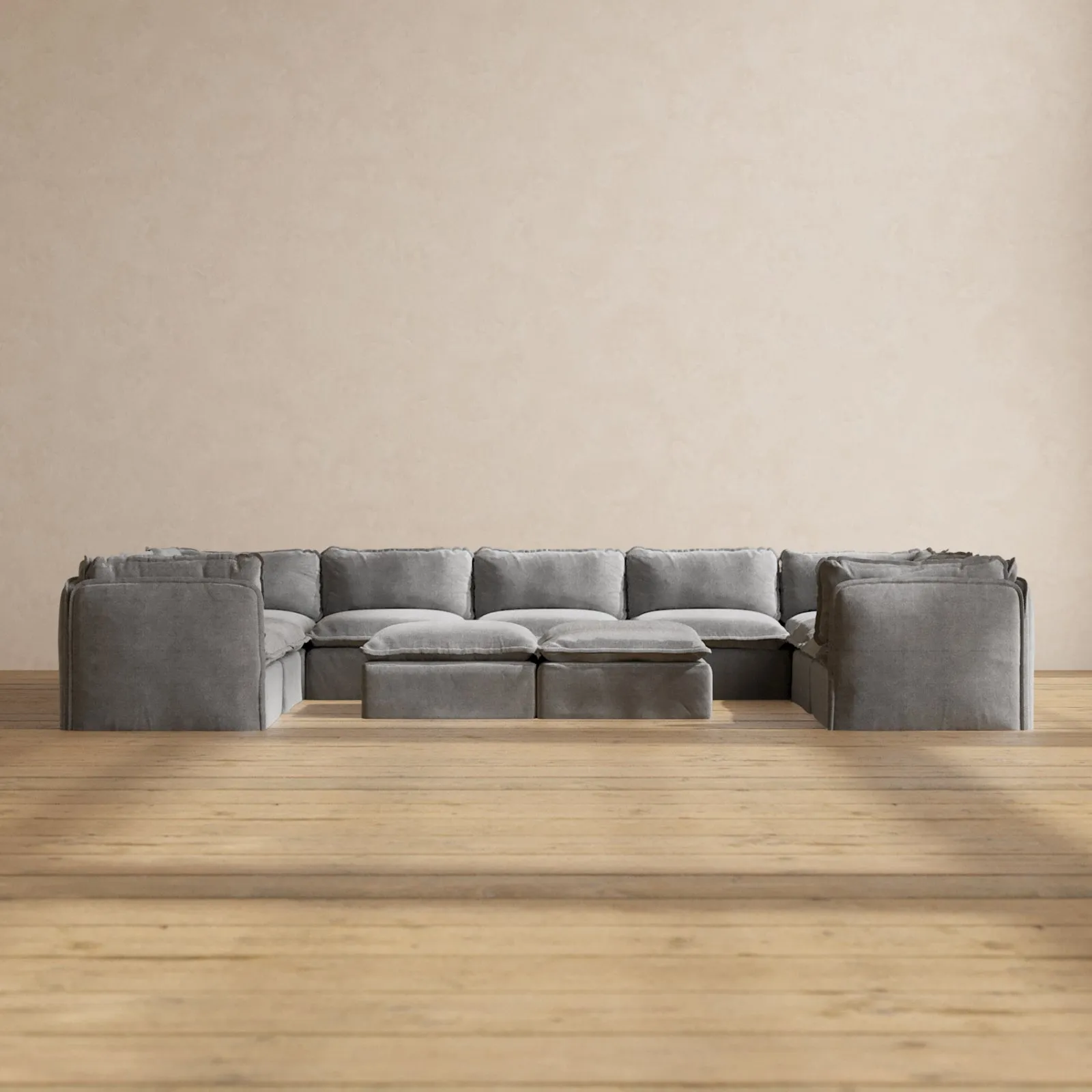Modular Performance 9-Seater U-Sectional   Bench Ottoman in Ash | Deluxe Blend