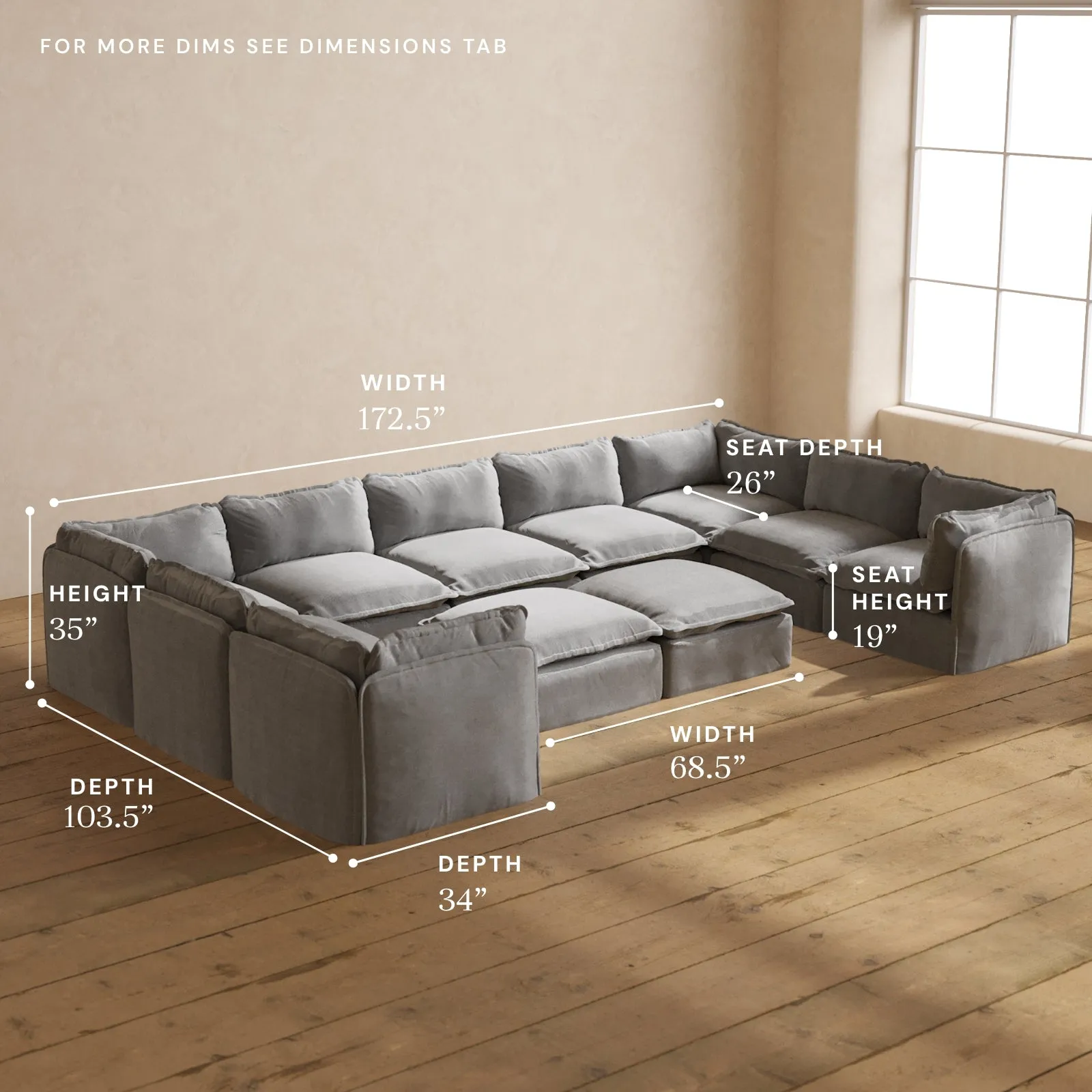 Modular Performance 9-Seater U-Sectional   Bench Ottoman in Ash | Deluxe Blend
