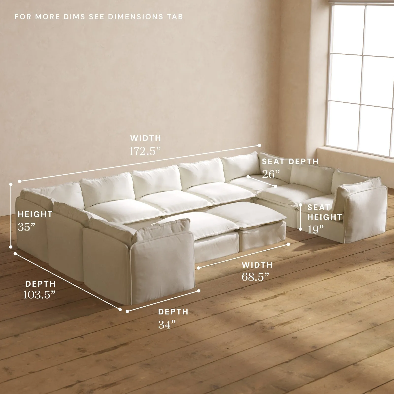 Modular Performance 9-Seater U-Sectional   Bench Ottoman in Eggshell | Relaxed Blend