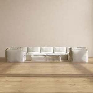Modular Performance 9-Seater U-Sectional   Bench Ottoman in Eggshell | Relaxed Blend