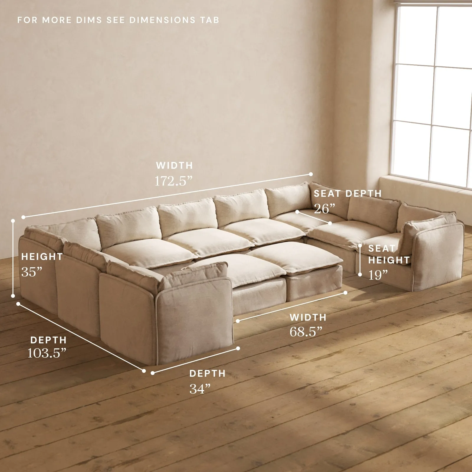 Modular Performance 9-Seater U-Sectional   Bench Ottoman in Oat | Relaxed Blend