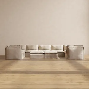 Modular Performance 9-Seater U-Sectional   Bench Ottoman in Oat | Relaxed Blend