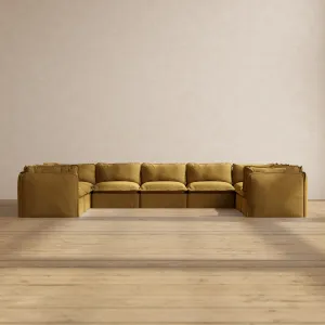 Modular Performance 9-Seater U-Sectional in Toffee | Relaxed Blend
