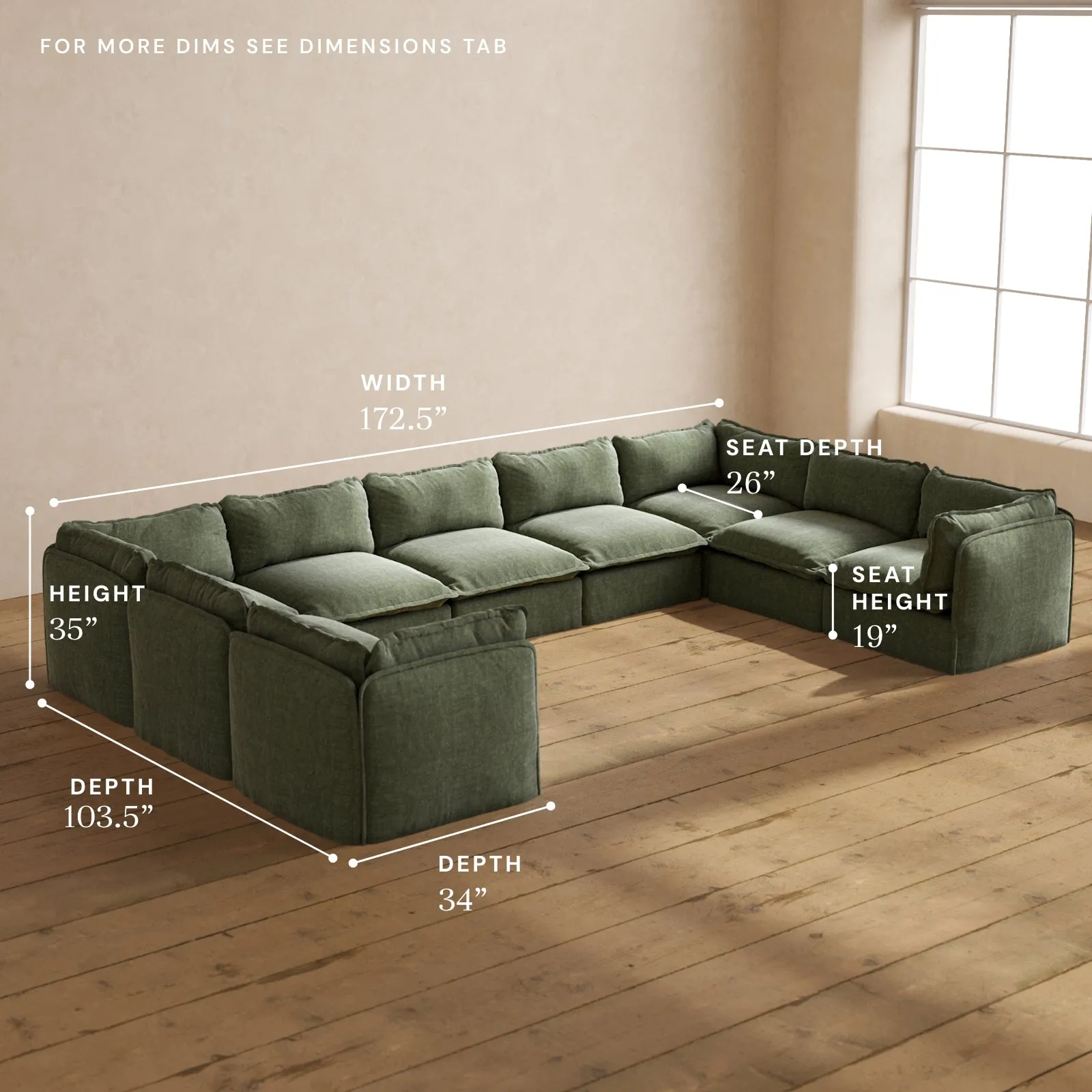 Modular Performance 9-Seater U-Sectional in Willow | Deluxe Blend