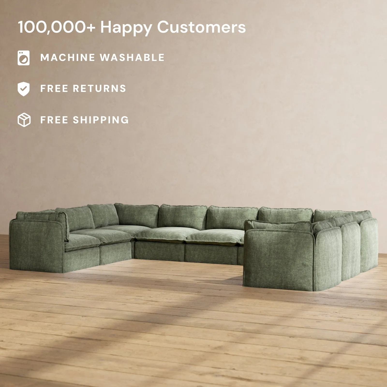 Modular Performance 9-Seater U-Sectional in Willow | Deluxe Blend