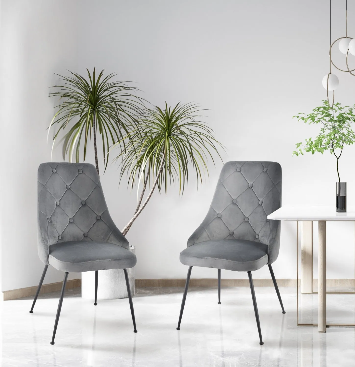 Peacock Velvet Dining Chair - Grey/Black - Set of Two