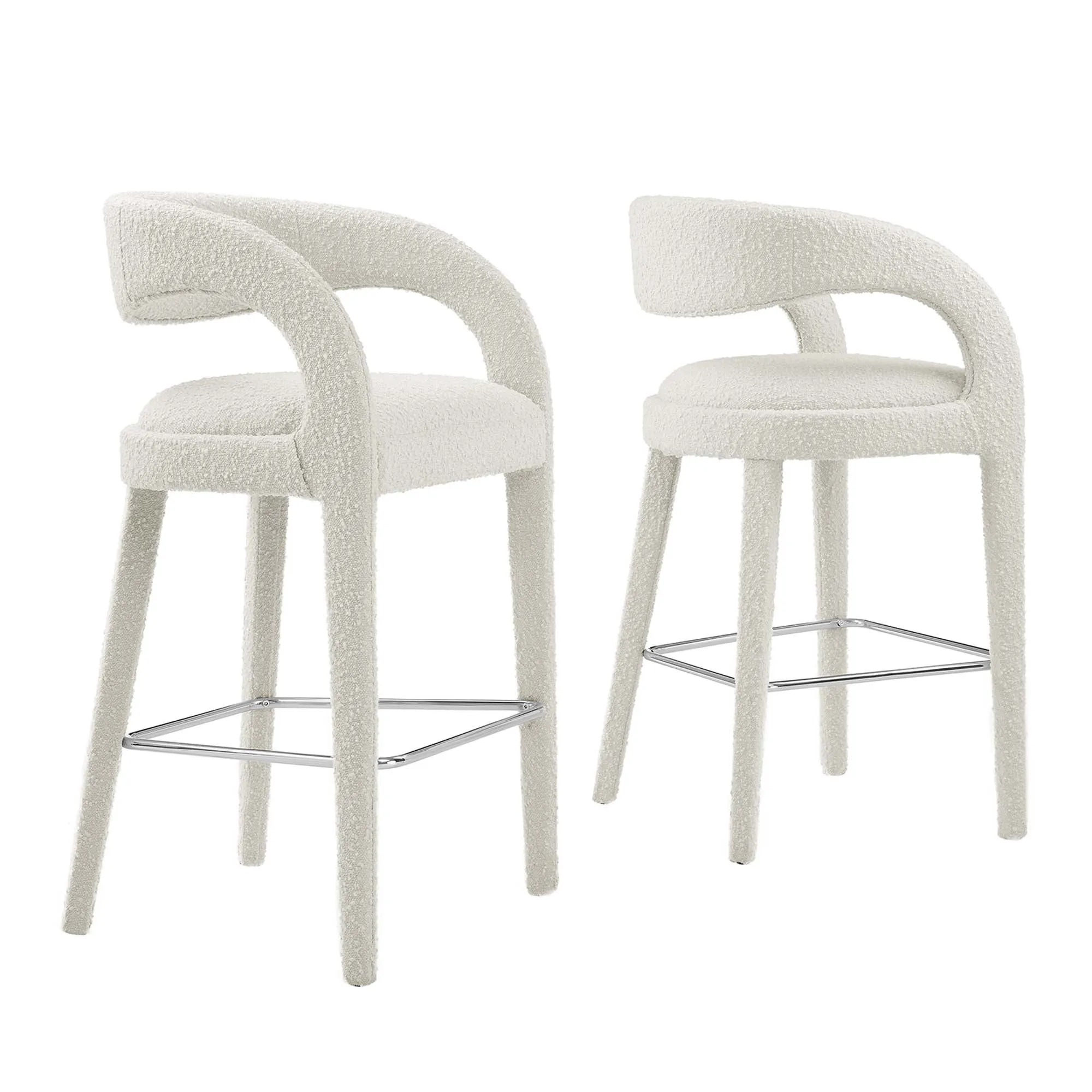 Pinnacle Boucle Upholstered Bar Stool Set of Two by Modway