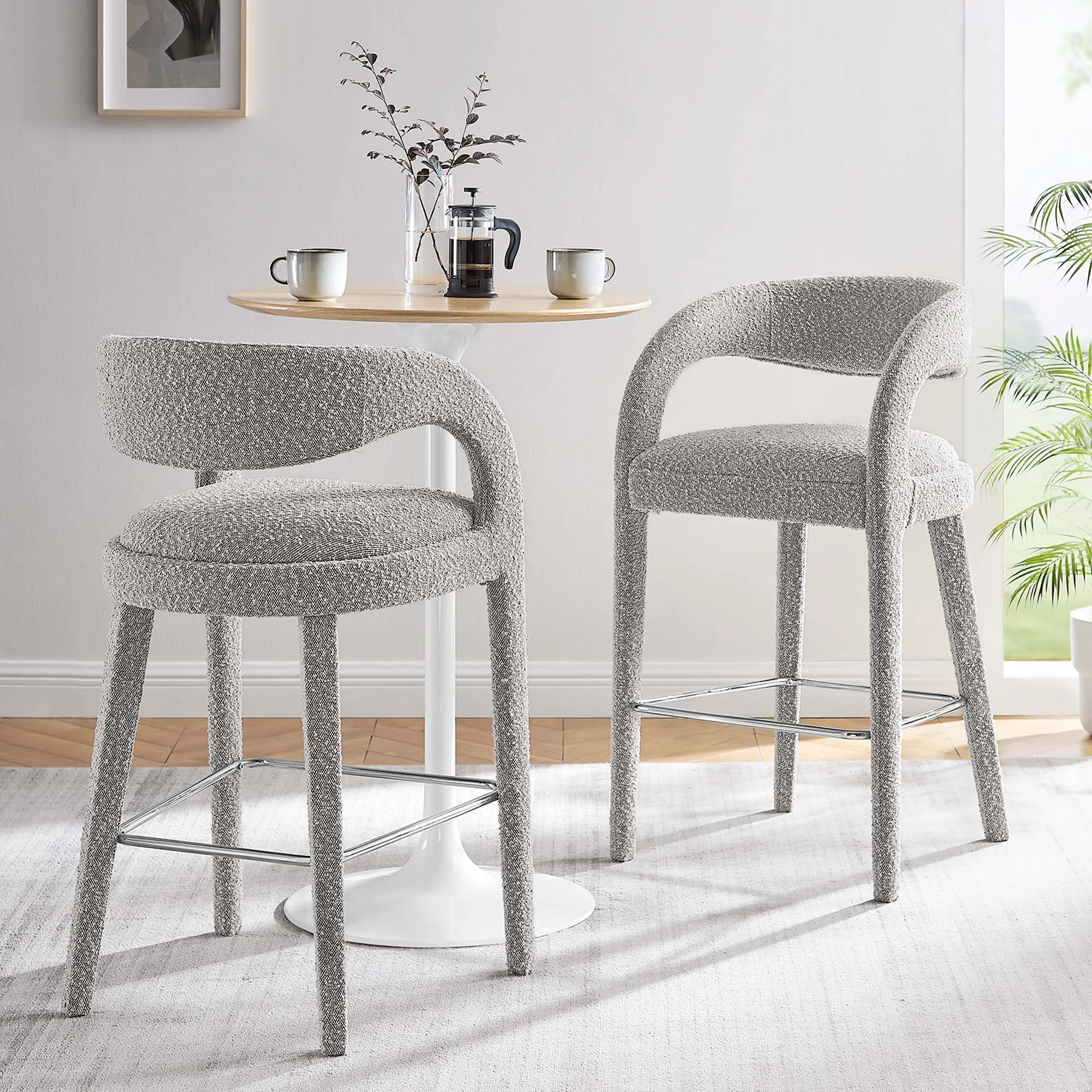 Pinnacle Boucle Upholstered Bar Stool Set of Two by Modway