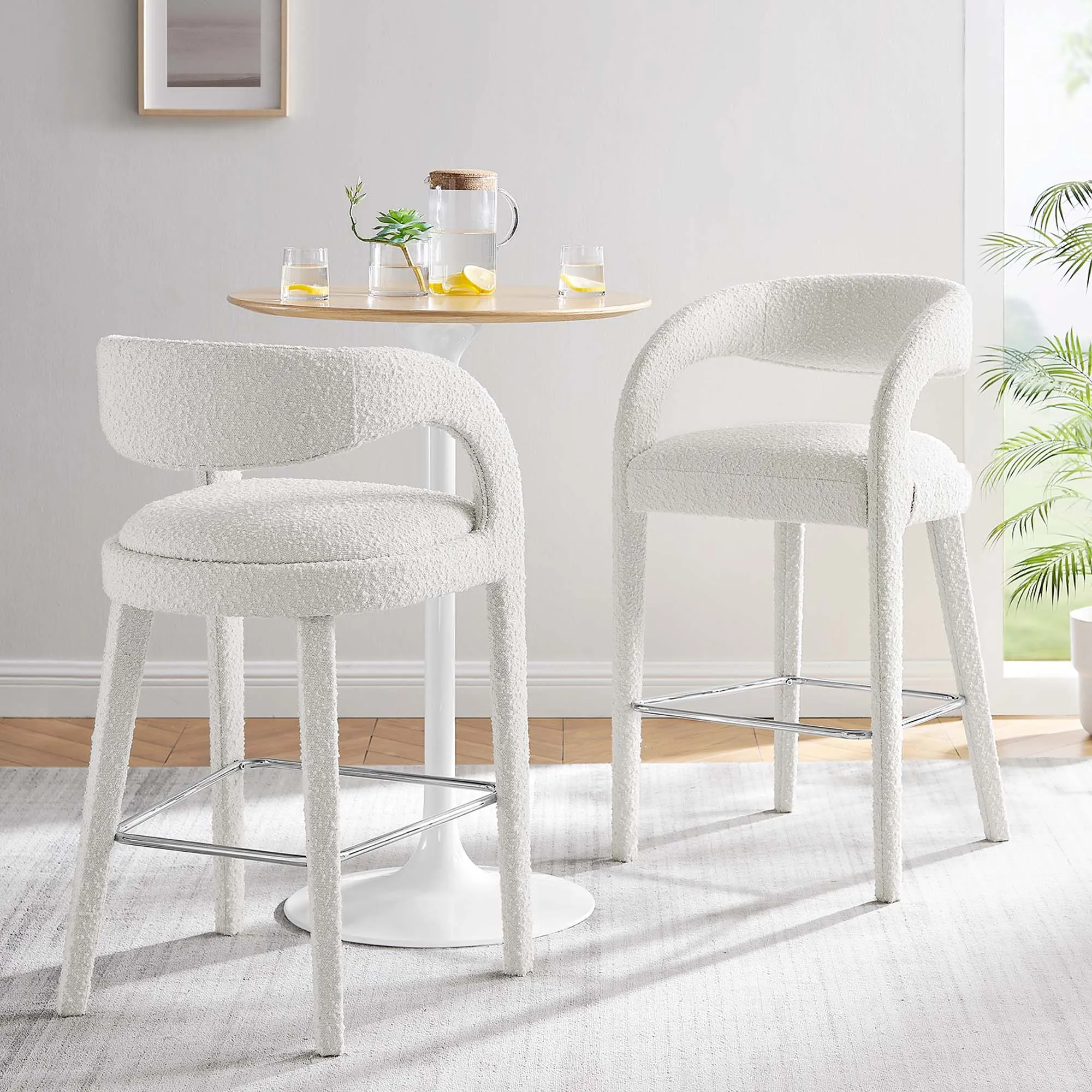Pinnacle Boucle Upholstered Bar Stool Set of Two by Modway