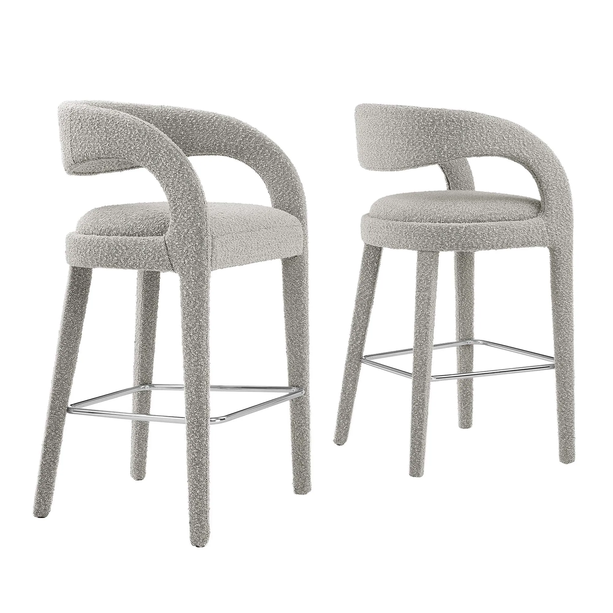 Pinnacle Boucle Upholstered Bar Stool Set of Two by Modway