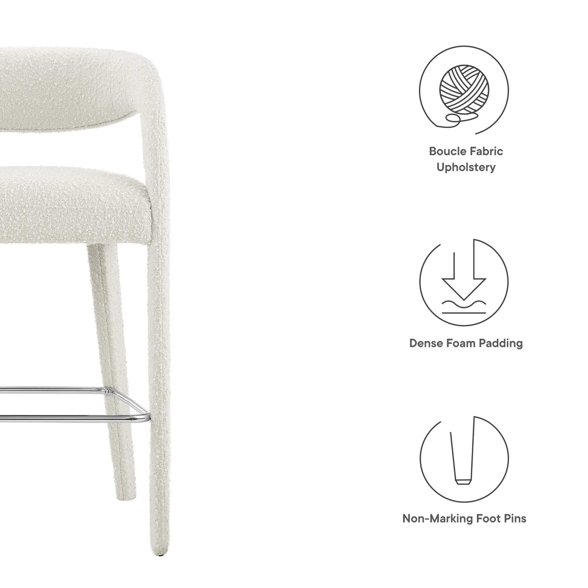 Pinnacle Boucle Upholstered Bar Stool Set of Two by Modway