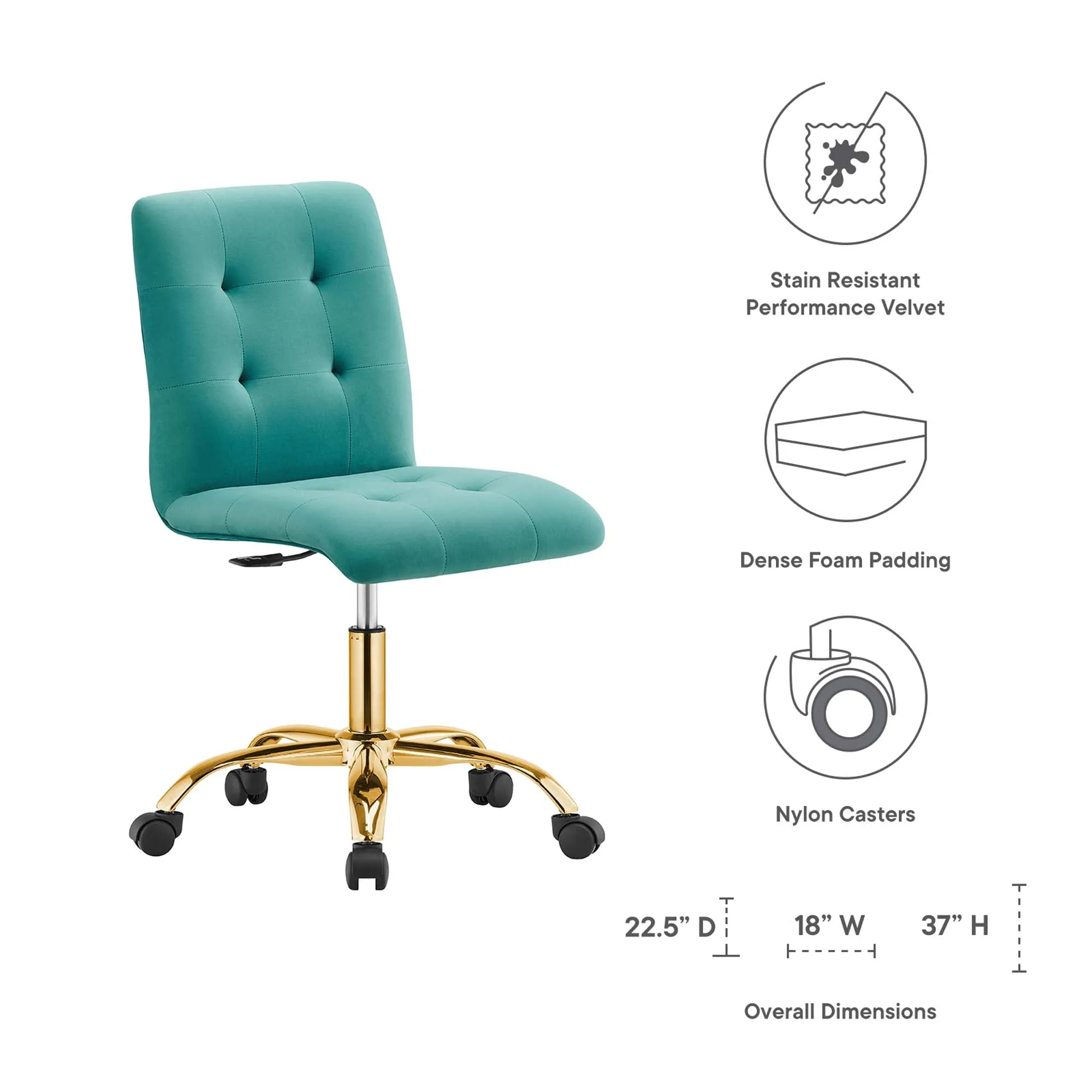 Prim Armless Performance Velvet Office Chair by Modway