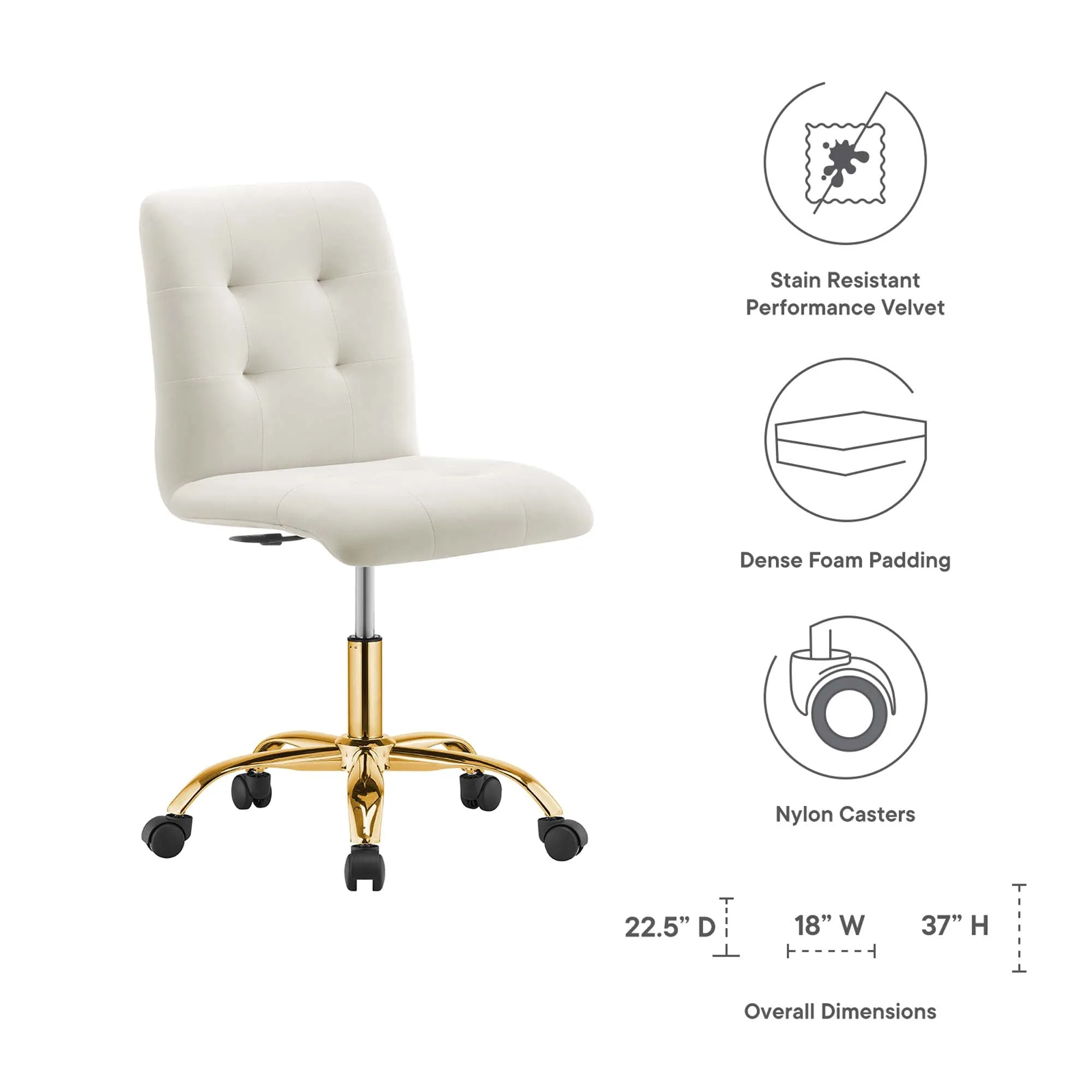 Prim Armless Performance Velvet Office Chair by Modway