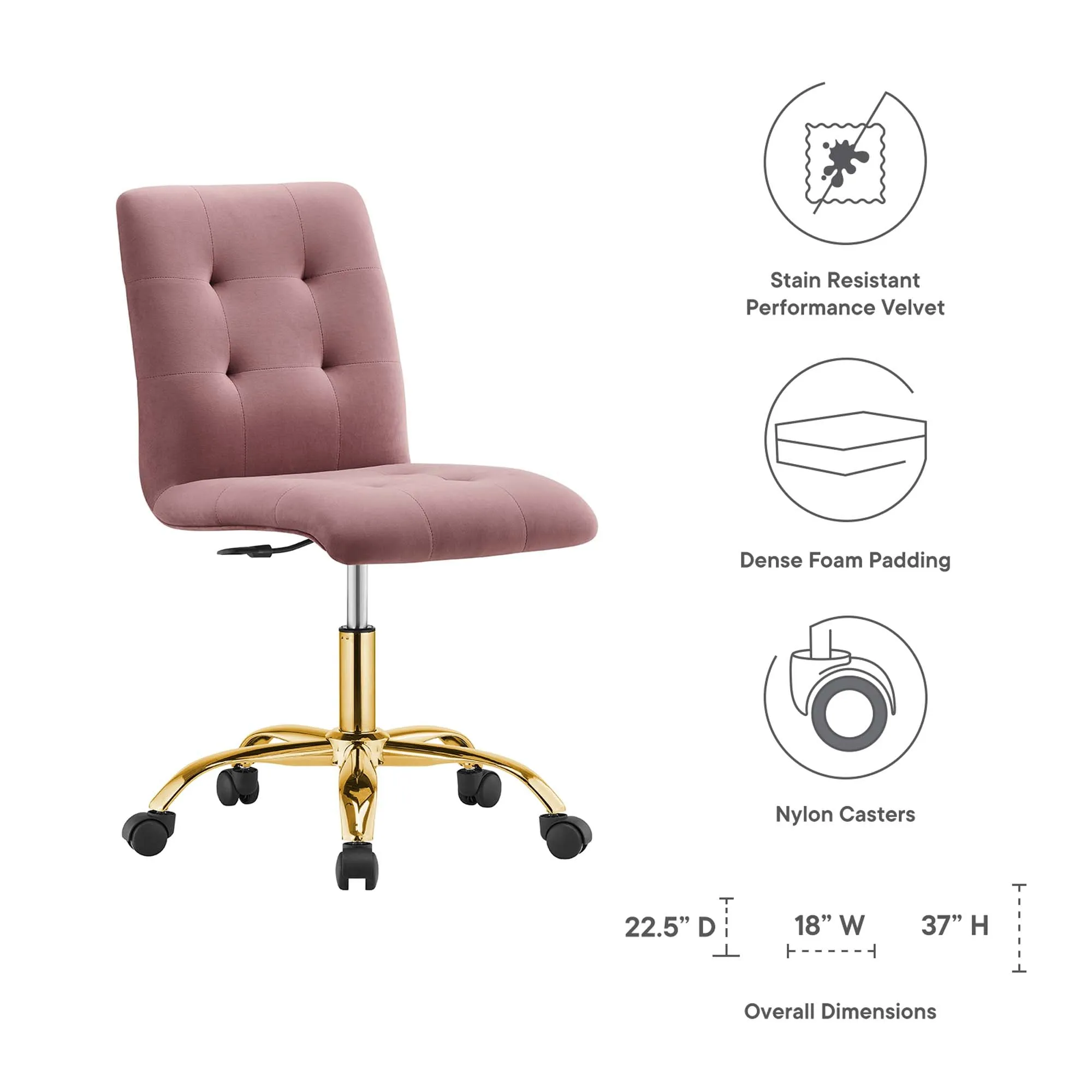 Prim Armless Performance Velvet Office Chair by Modway
