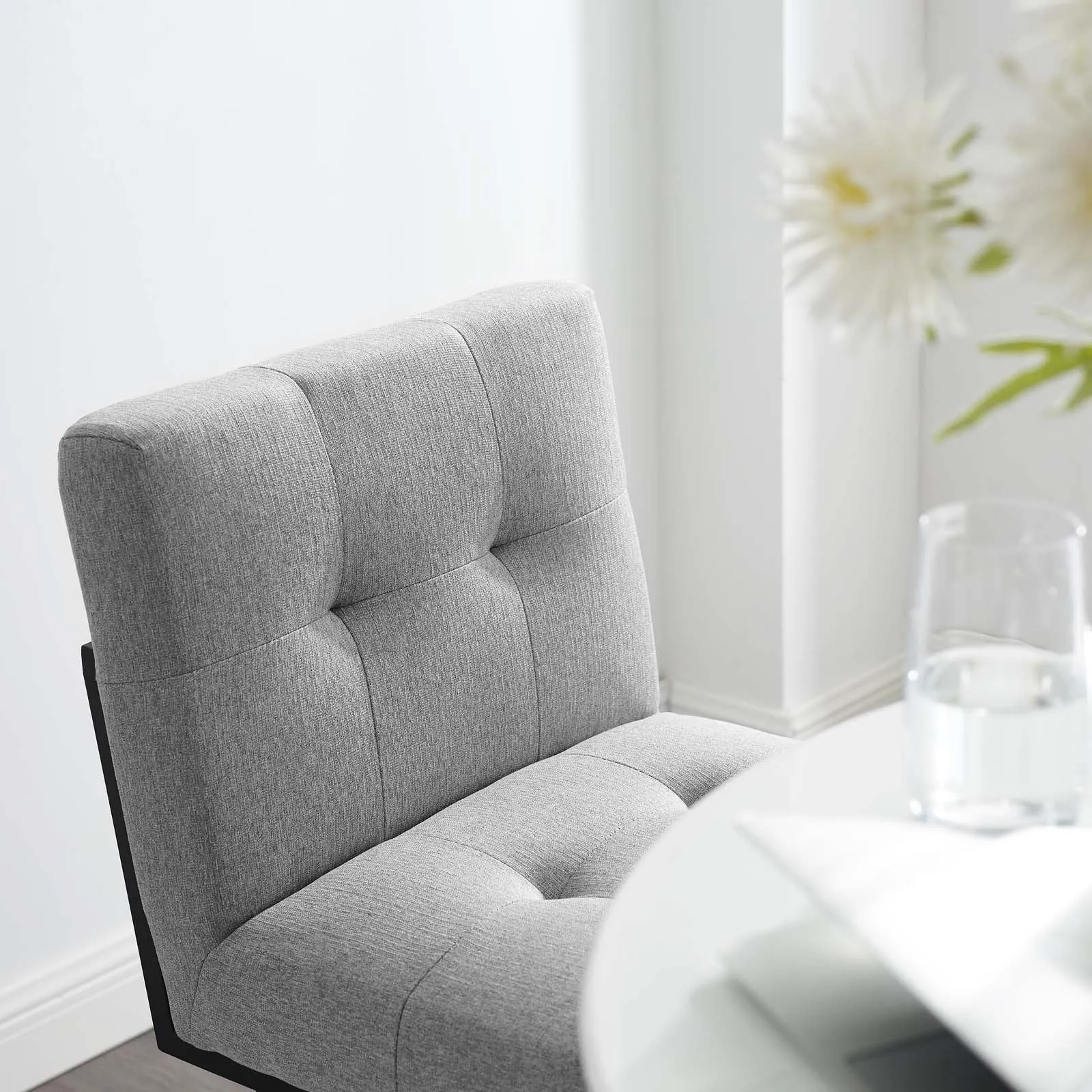 Privy Black Stainless Steel Upholstered Fabric Bar Stool by Modway