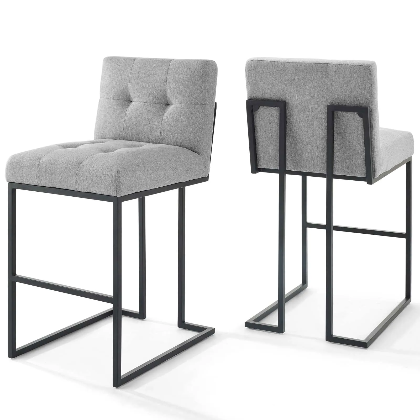 Privy Black Stainless Steel Upholstered Fabric Bar Stool Set of 2 by Modway