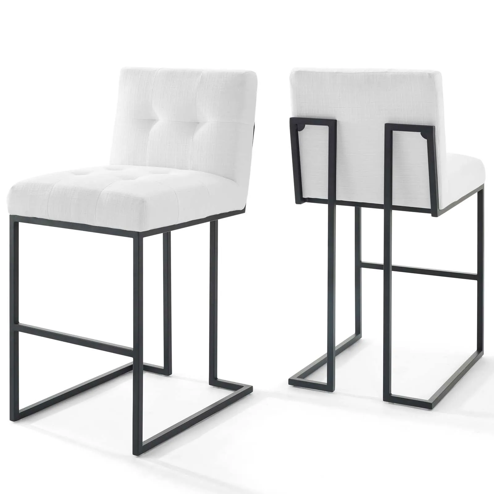 Privy Black Stainless Steel Upholstered Fabric Bar Stool Set of 2 by Modway