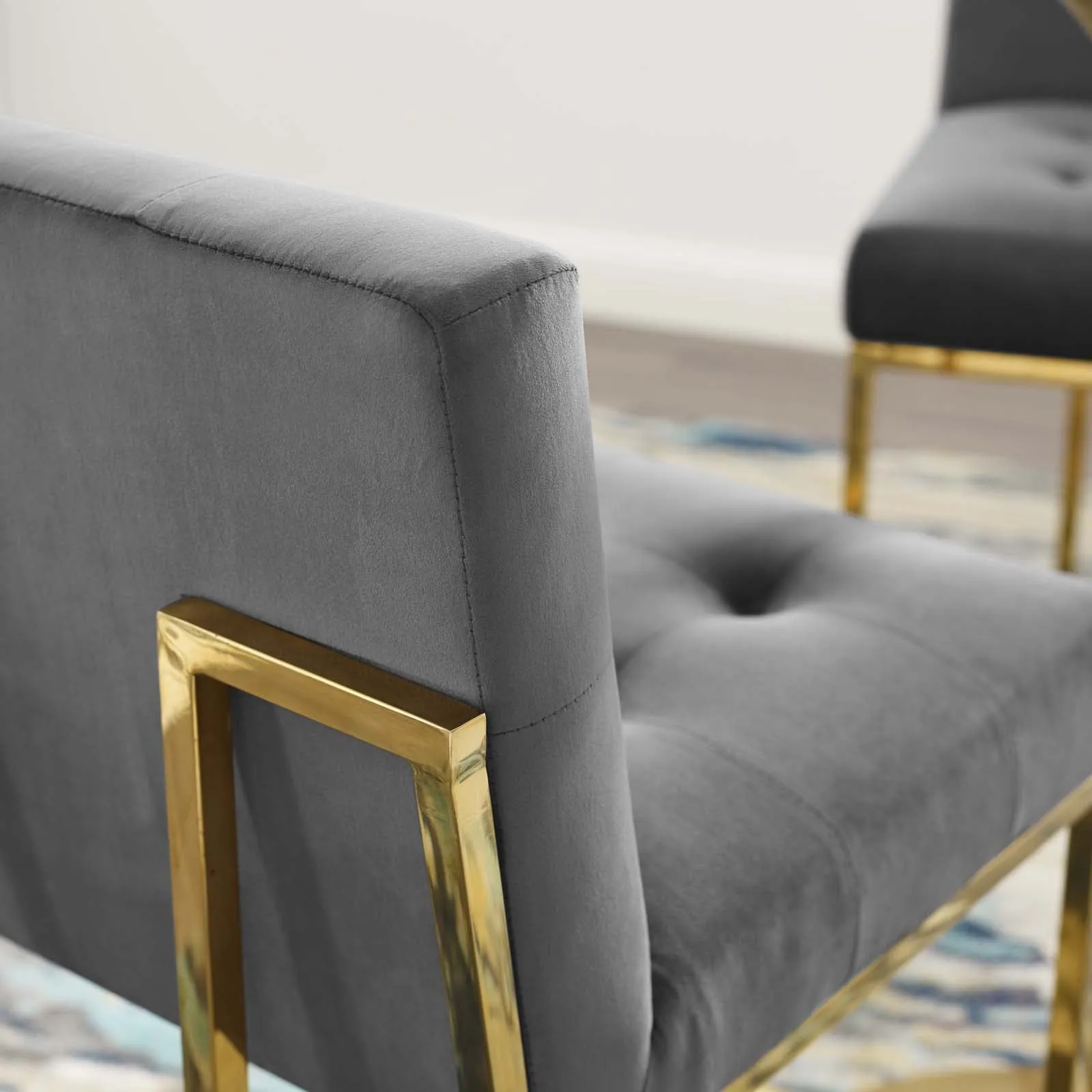 Privy Gold Stainless Steel Performance Velvet Bar Stool by Modway