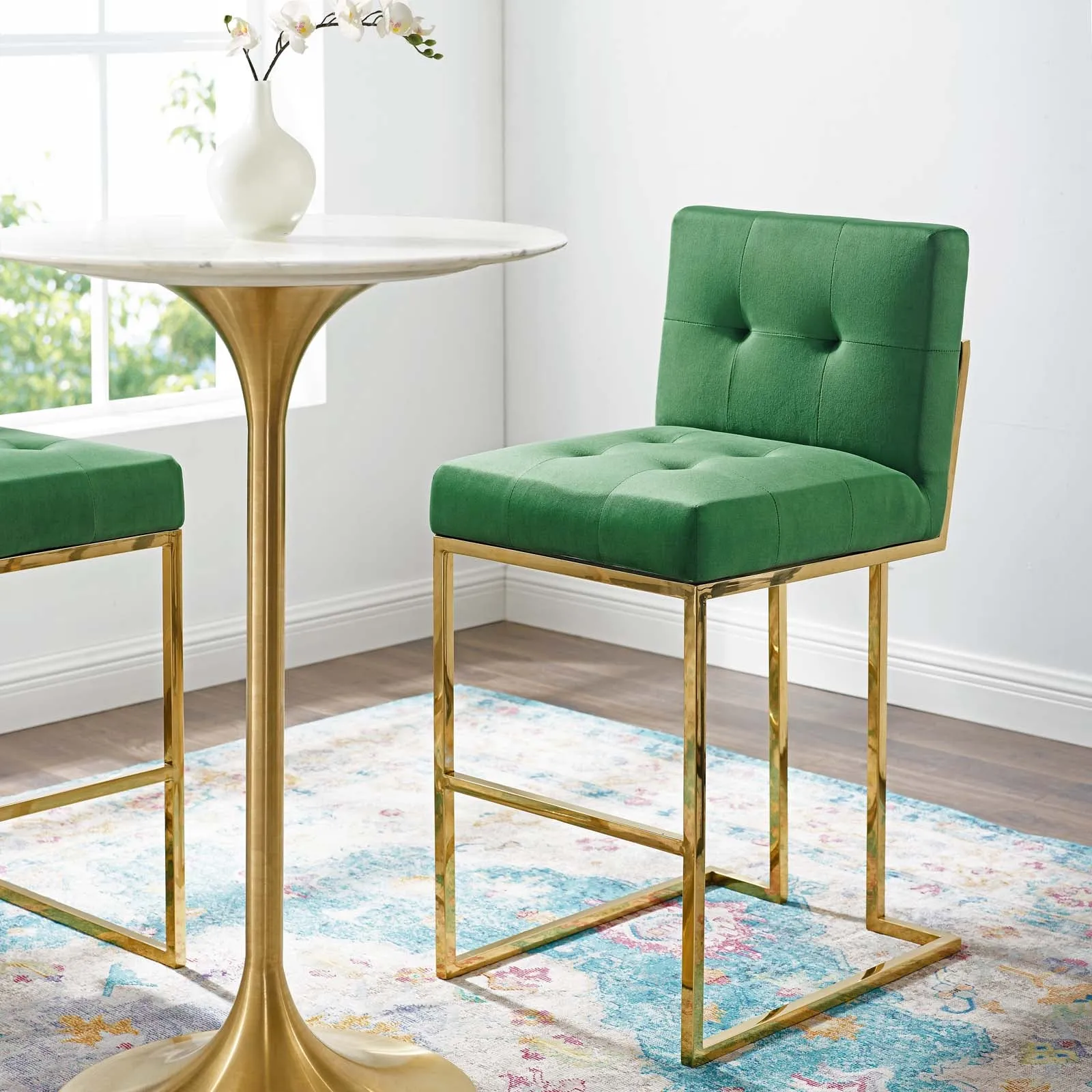 Privy Gold Stainless Steel Performance Velvet Bar Stool by Modway