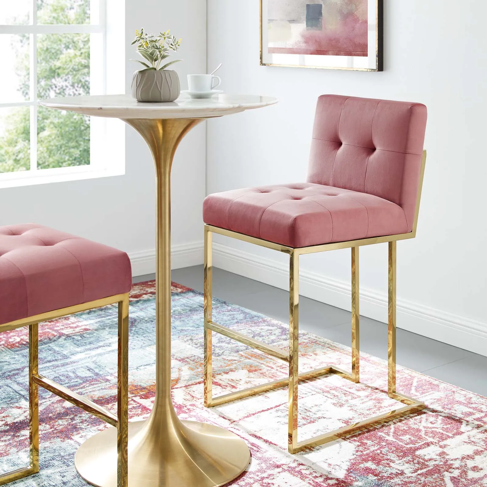 Privy Gold Stainless Steel Performance Velvet Bar Stool by Modway
